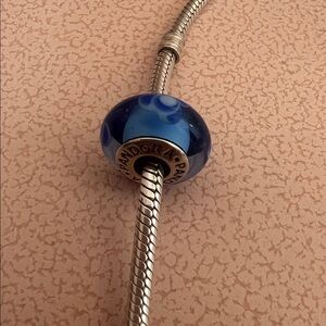Pandora Sterling Silver Flowers For You Blue Murano Glass Charm (790644)